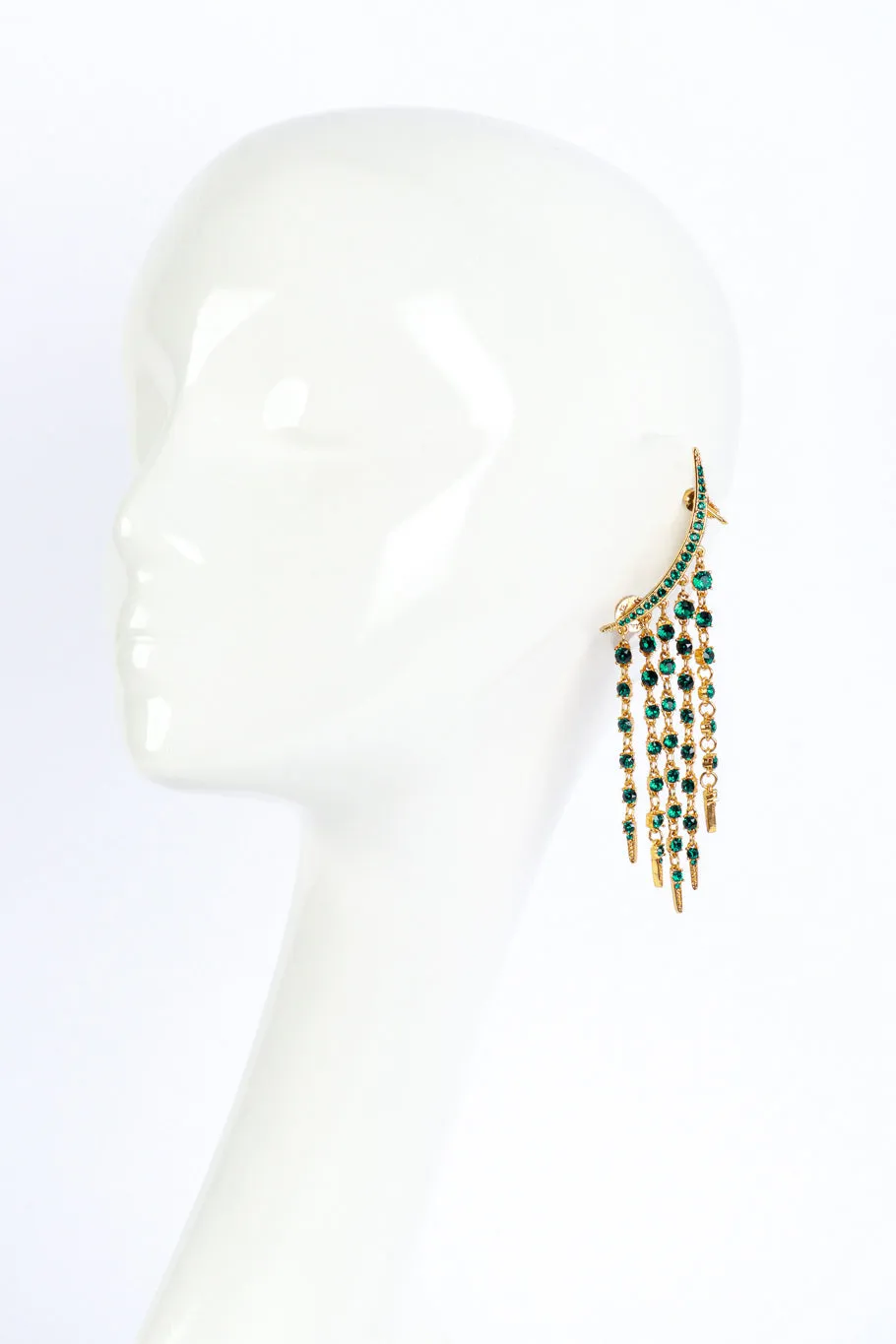 Emerald Crescent Moon & Falling Stars Crawler Earrings