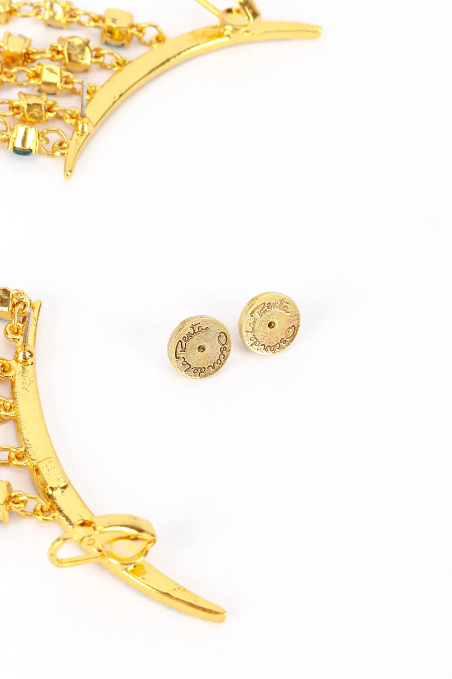 Emerald Crescent Moon & Falling Stars Crawler Earrings