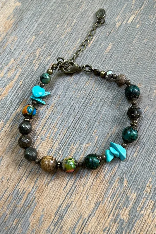 Emmie Bronze and Multi Stone Bead Bracelet