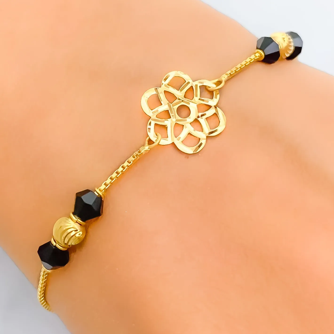Ethereal Bespoke 22k Gold Black Bead Bracelet