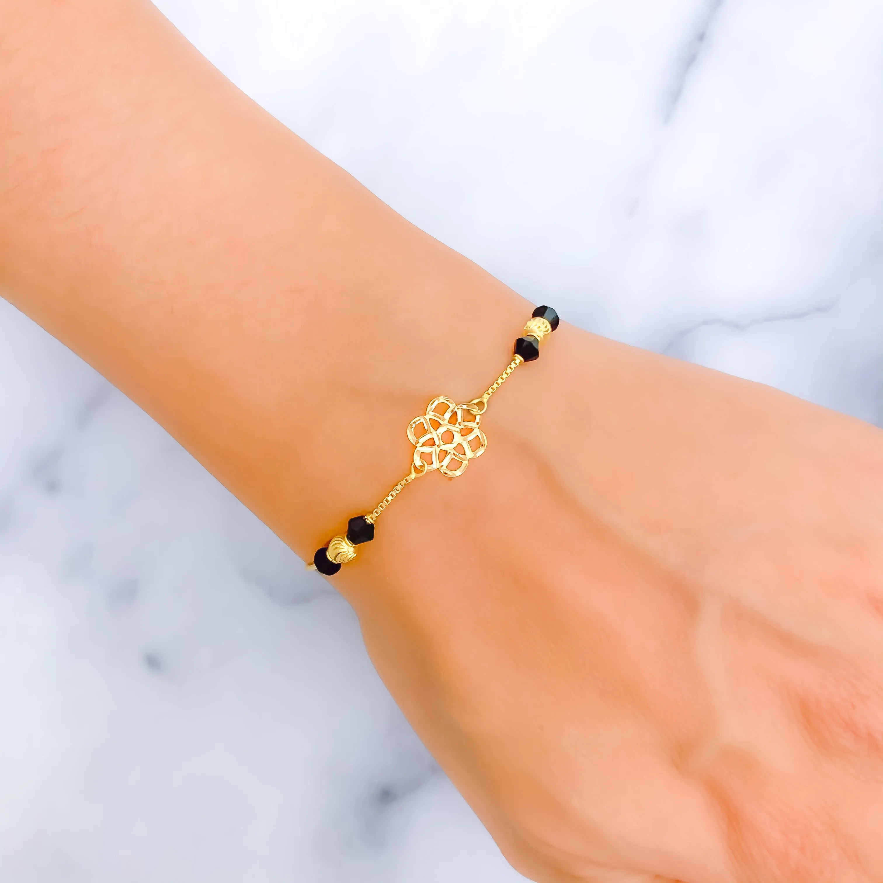 Ethereal Bespoke 22k Gold Black Bead Bracelet