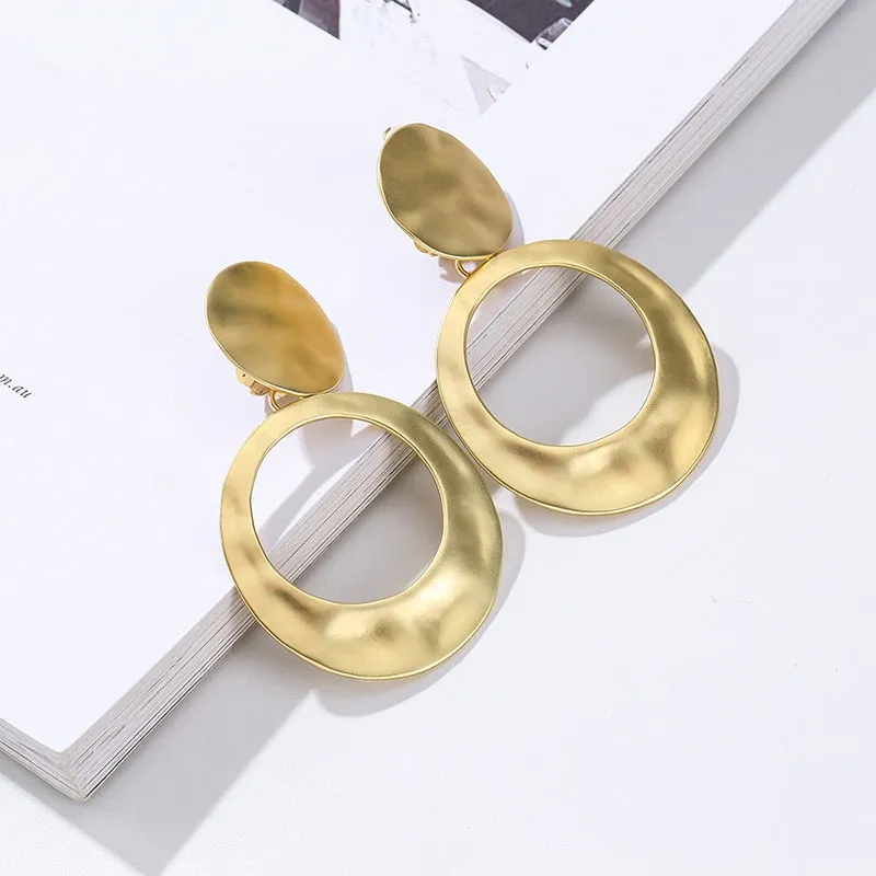 Extra Large Metal Geometric Hoop Clip on Earrings