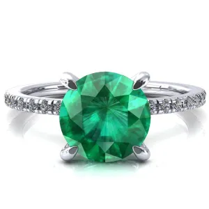 Ezili Round Emerald 4 Claw Prong Micro Pave Diamond Sides Engagement Ring