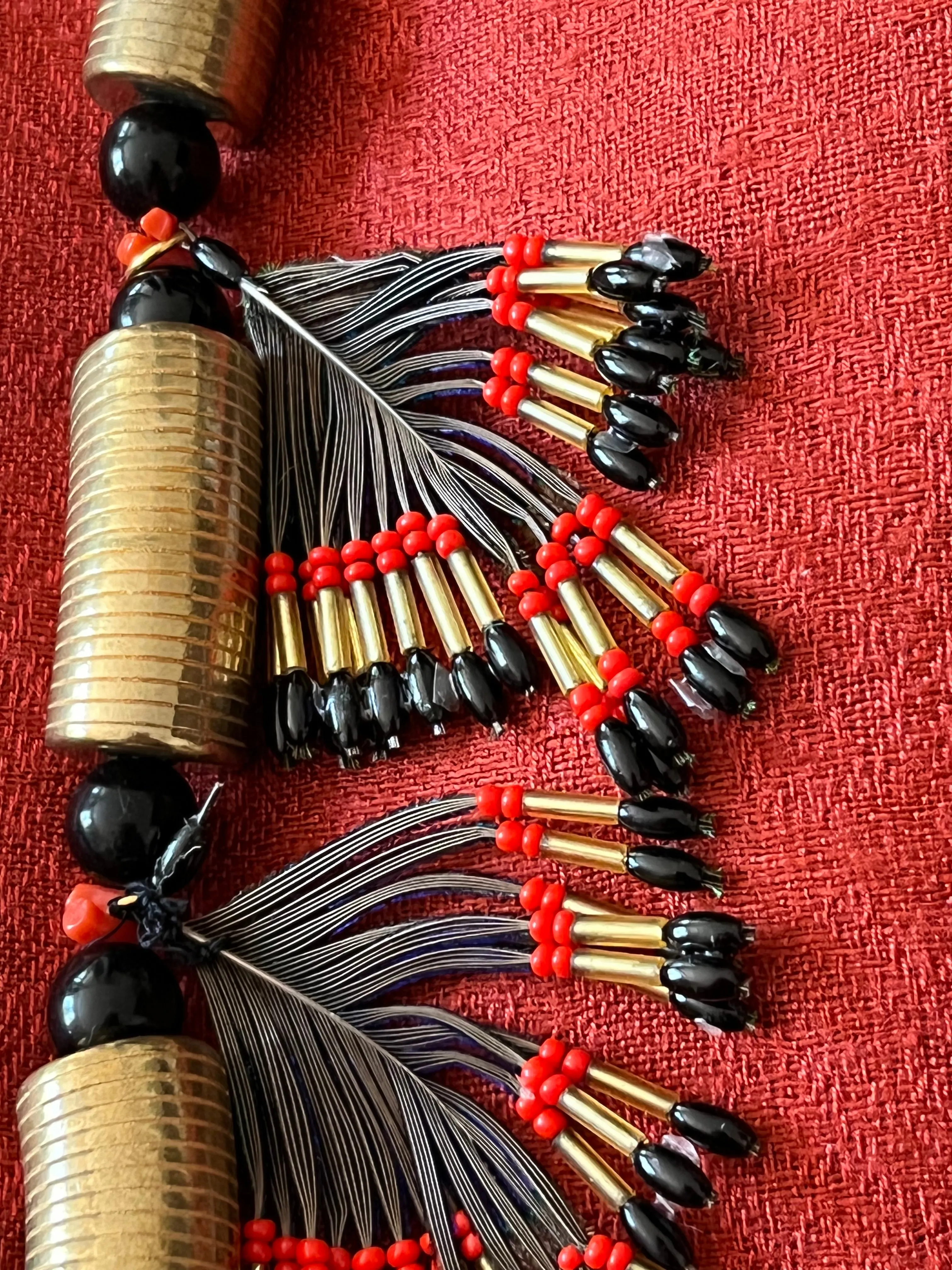 Feather Statement Necklace and Matching Clip On Earrings
