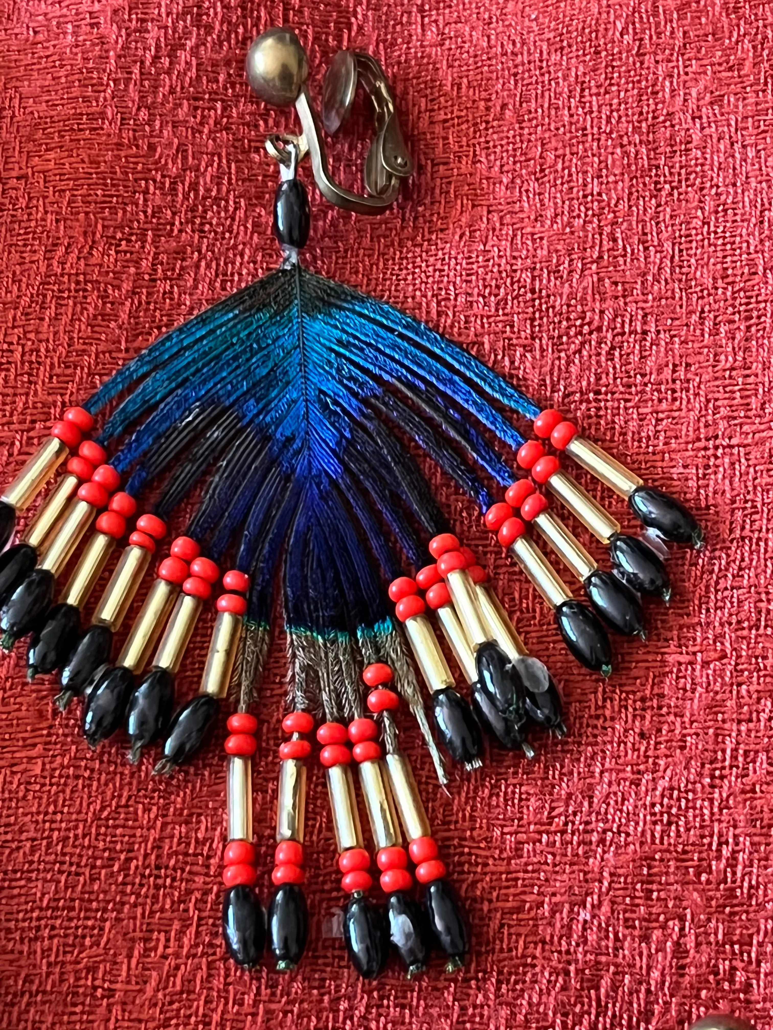 Feather Statement Necklace and Matching Clip On Earrings