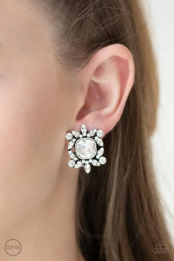 First-Rate Famous White Clip-On Earrings Paparazzi
