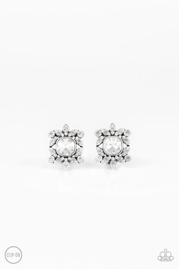 First-Rate Famous White Clip-On Earrings Paparazzi