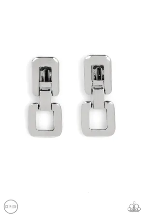 FRAME-ous Last Words - Silver Clip-On Earring