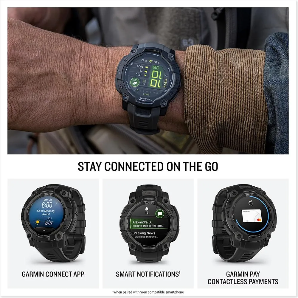 Garmin Instinct 3 - 45 mm GPS Smartwatch AMOLED Black with Charging Dock Bundle