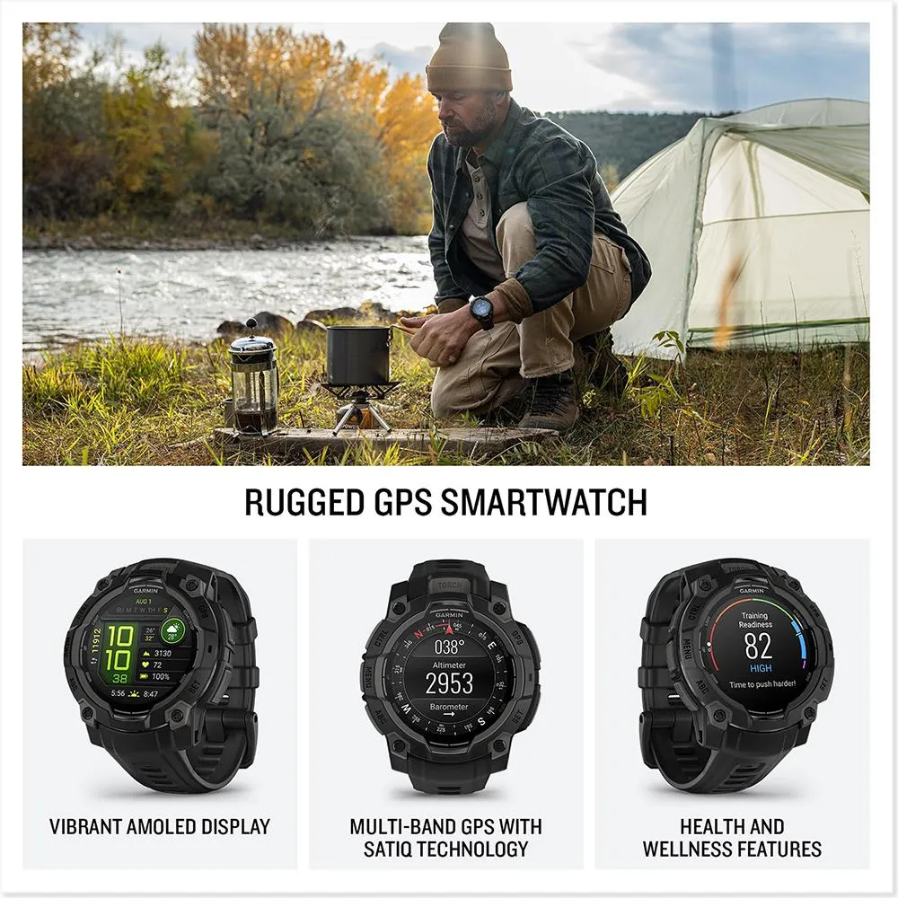 Garmin Instinct 3 - 45 mm GPS Smartwatch AMOLED Black with Charging Dock Bundle