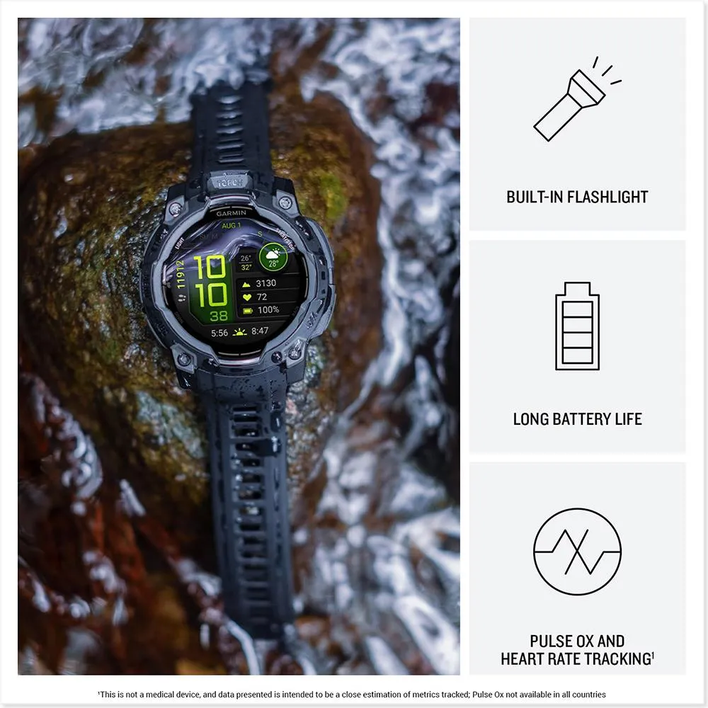 Garmin Instinct 3 45mm Outdoor GPS Smartwatch, AMOLED, Black w/ HRM 200 (XS-S) Bundle