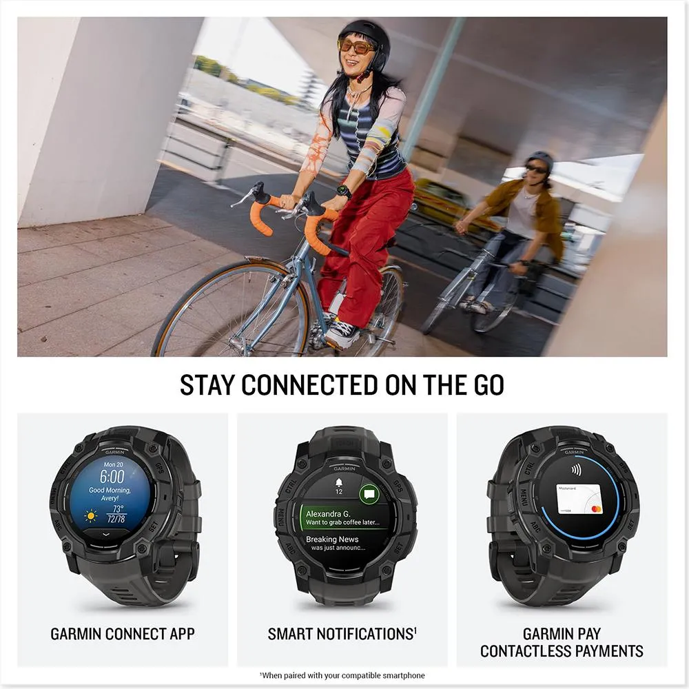 Garmin Instinct 3 - 50 mm GPS Smartwatch, AMOLED   Charging Dock   Protector Bundle