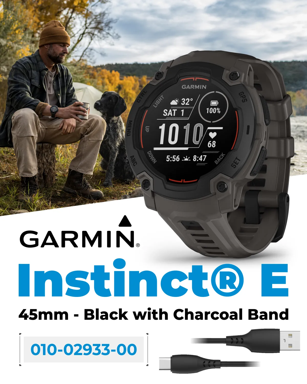 Garmin Instinct E Smartwatch, MIP Display, GPS, Cardio, SpO2,  70 Sports Apps, Training Readiness, Activity Tracker 24/7, Notifications, Connect IQ, Wearable4U