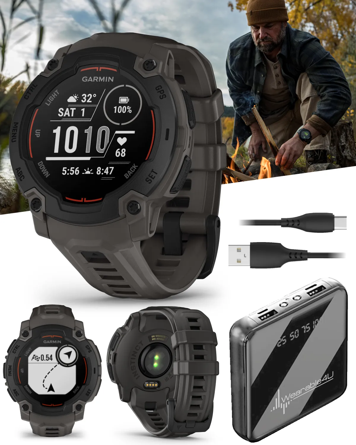 Garmin Instinct E Smartwatch, MIP Display, GPS, Cardio, SpO2,  70 Sports Apps, Training Readiness, Activity Tracker 24/7, Notifications, Connect IQ, Wearable4U
