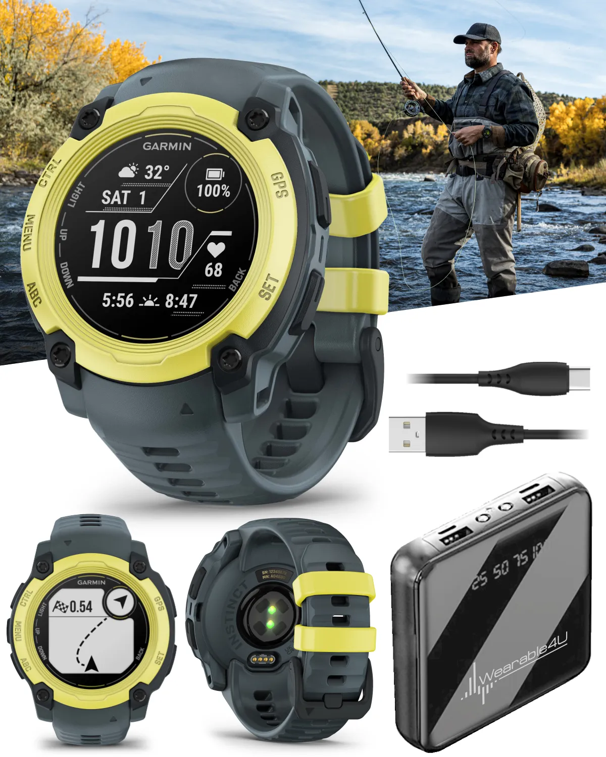 Garmin Instinct E Smartwatch, MIP Display, GPS, Cardio, SpO2,  70 Sports Apps, Training Readiness, Activity Tracker 24/7, Notifications, Connect IQ, Wearable4U