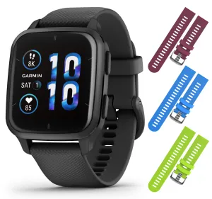 Garmin Venu Sq 2 GPS Smartwatch, All-Day Monitoring, Long-Lasting Battery Life, AMOLED Display, Black/Slate with Wearable4U Straps Bundle