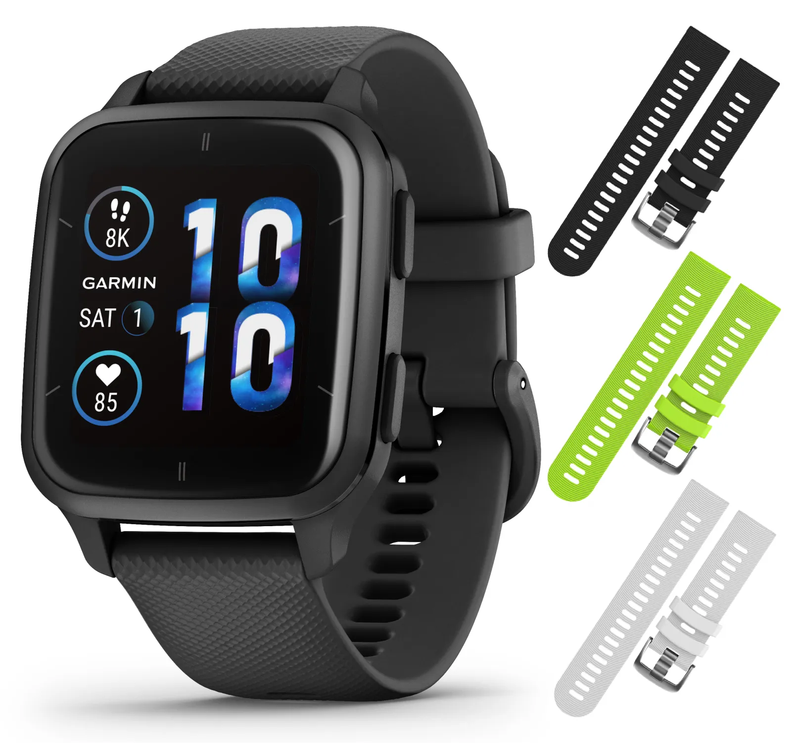 Garmin Venu Sq 2 GPS Smartwatch, All-Day Monitoring, Long-Lasting Battery Life, AMOLED Display, Black/Slate with Wearable4U Straps Bundle