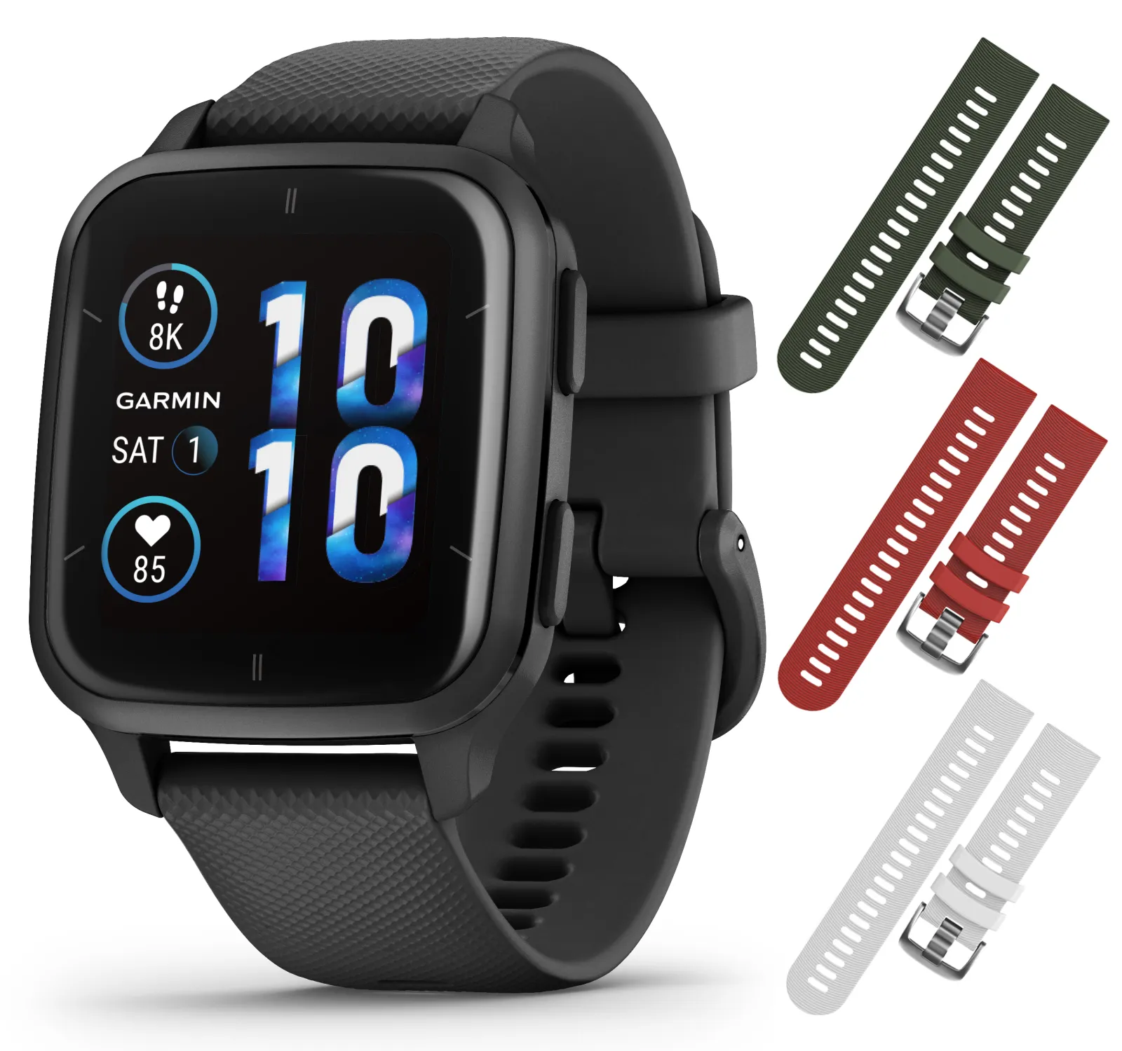Garmin Venu Sq 2 GPS Smartwatch, All-Day Monitoring, Long-Lasting Battery Life, AMOLED Display, Black/Slate with Wearable4U Straps Bundle