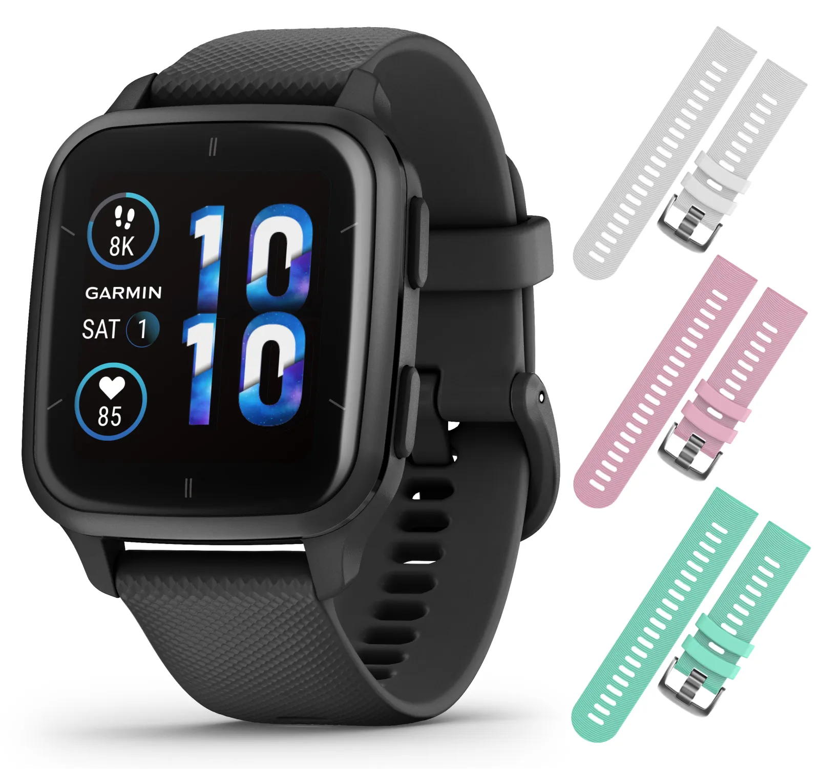 Garmin Venu Sq 2 GPS Smartwatch, All-Day Monitoring, Long-Lasting Battery Life, AMOLED Display, Black/Slate with Wearable4U Straps Bundle