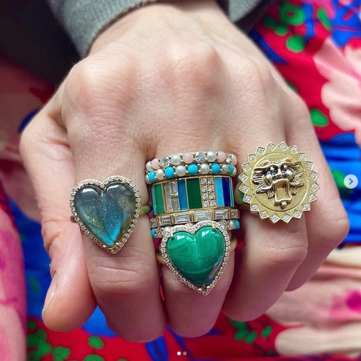 Gemstone Diamond & Enamel Isla Band Ring