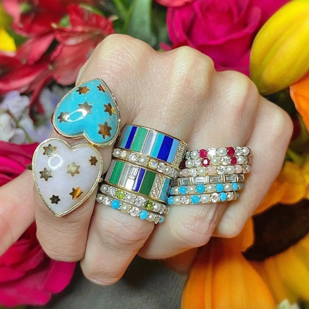 Gemstone Diamond & Enamel Isla Band Ring