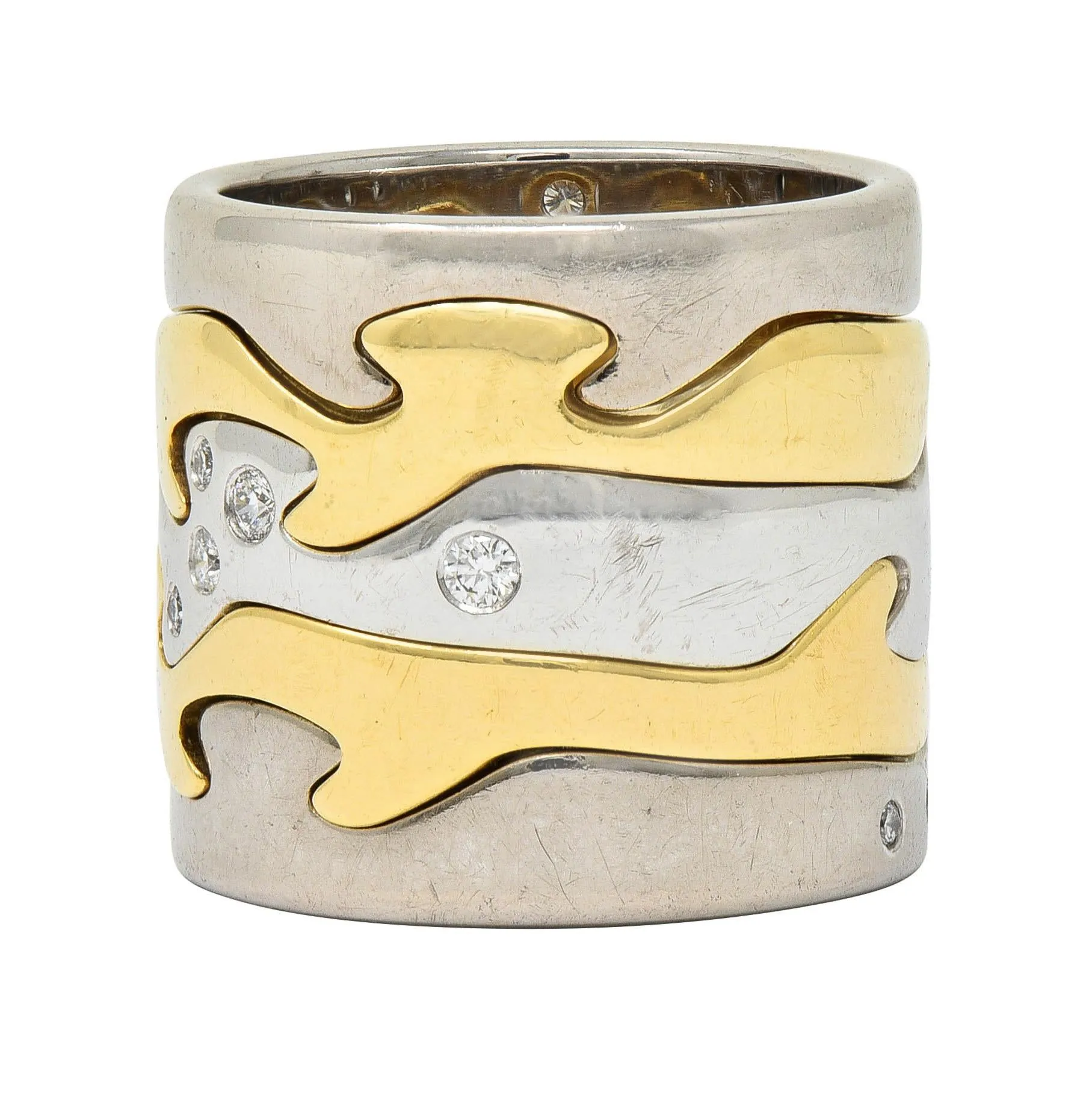 Georg Jensen 1990's Diamond 18 Karat Two-Tone Gold Vintage Fusion Puzzle Nina Koppel Ring