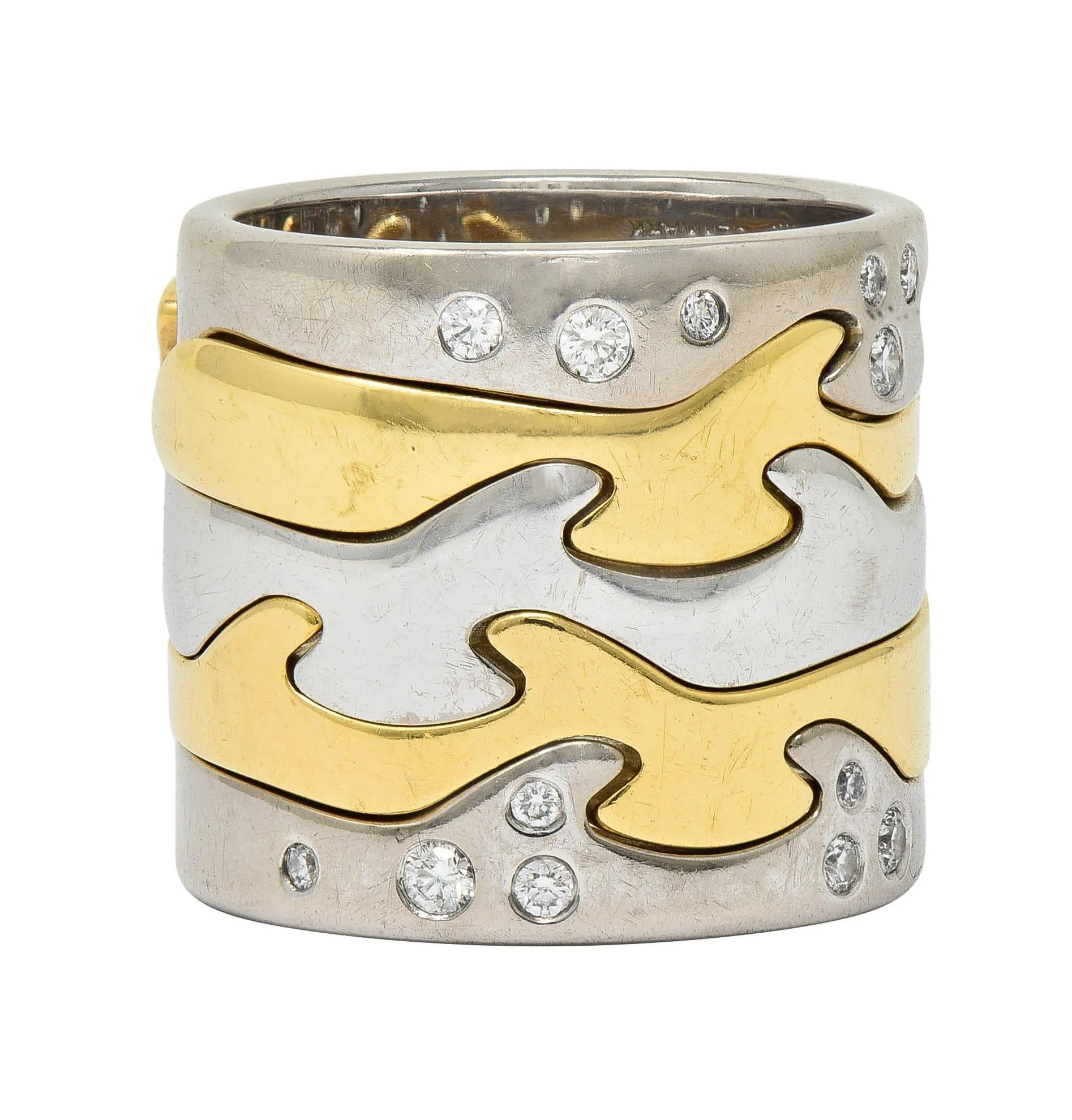Georg Jensen 1990's Diamond 18 Karat Two-Tone Gold Vintage Fusion Puzzle Nina Koppel Ring