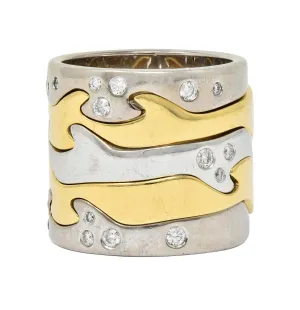 Georg Jensen 1990's Diamond 18 Karat Two-Tone Gold Vintage Fusion Puzzle Nina Koppel Ring