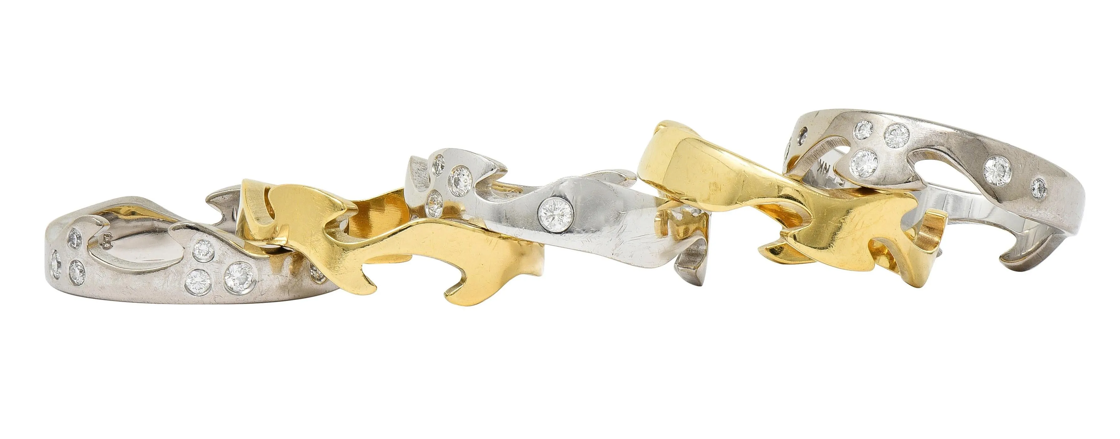 Georg Jensen 1990's Diamond 18 Karat Two-Tone Gold Vintage Fusion Puzzle Nina Koppel Ring
