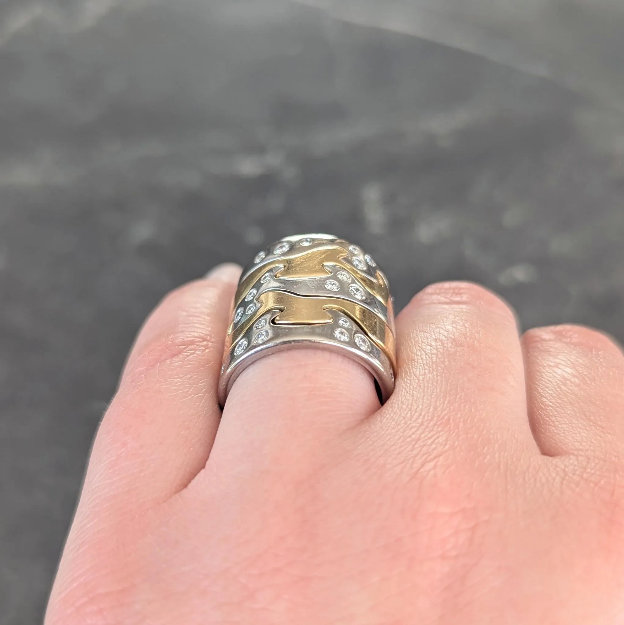 Georg Jensen 1990's Diamond 18 Karat Two-Tone Gold Vintage Fusion Puzzle Nina Koppel Ring