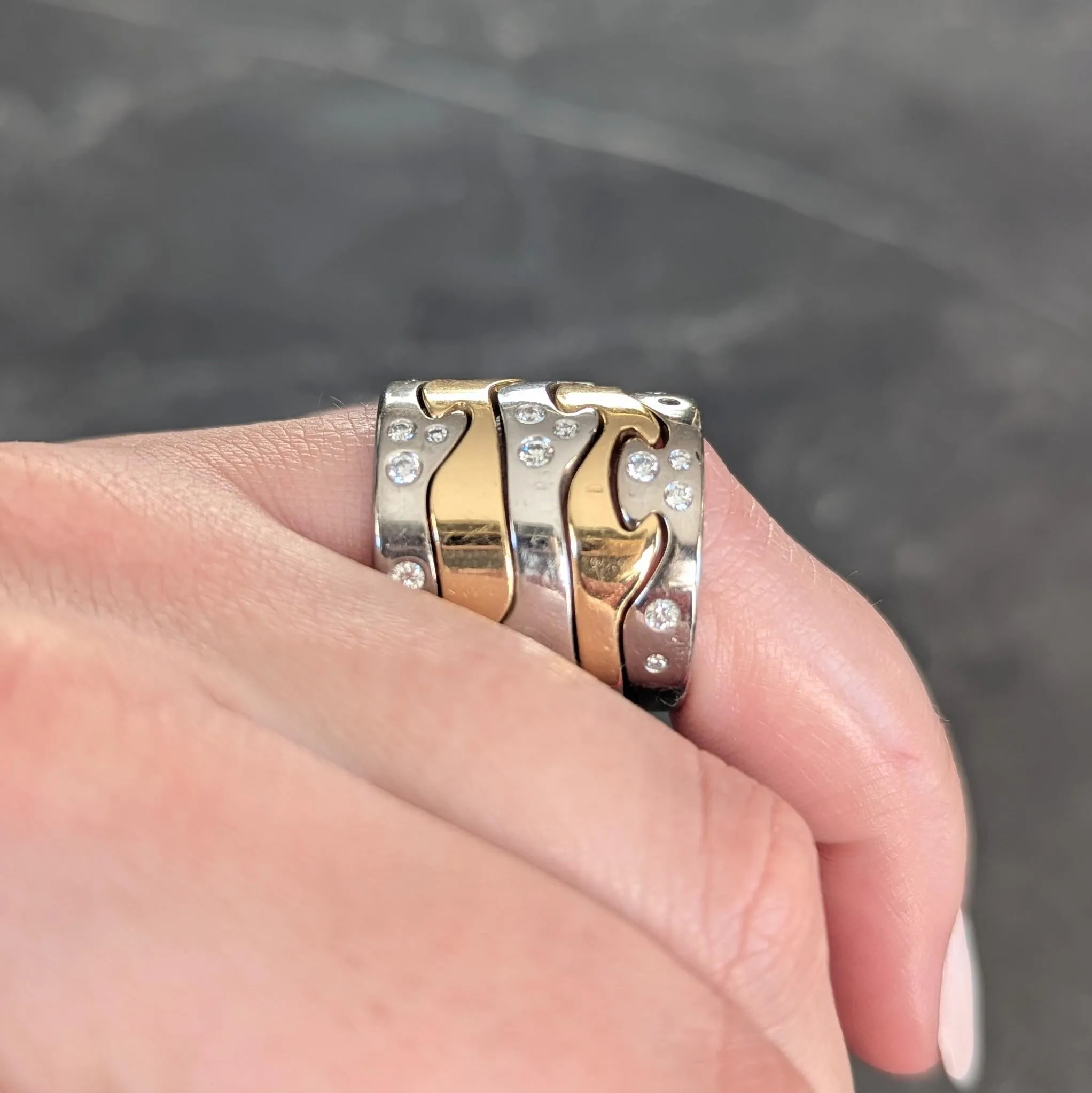Georg Jensen 1990's Diamond 18 Karat Two-Tone Gold Vintage Fusion Puzzle Nina Koppel Ring
