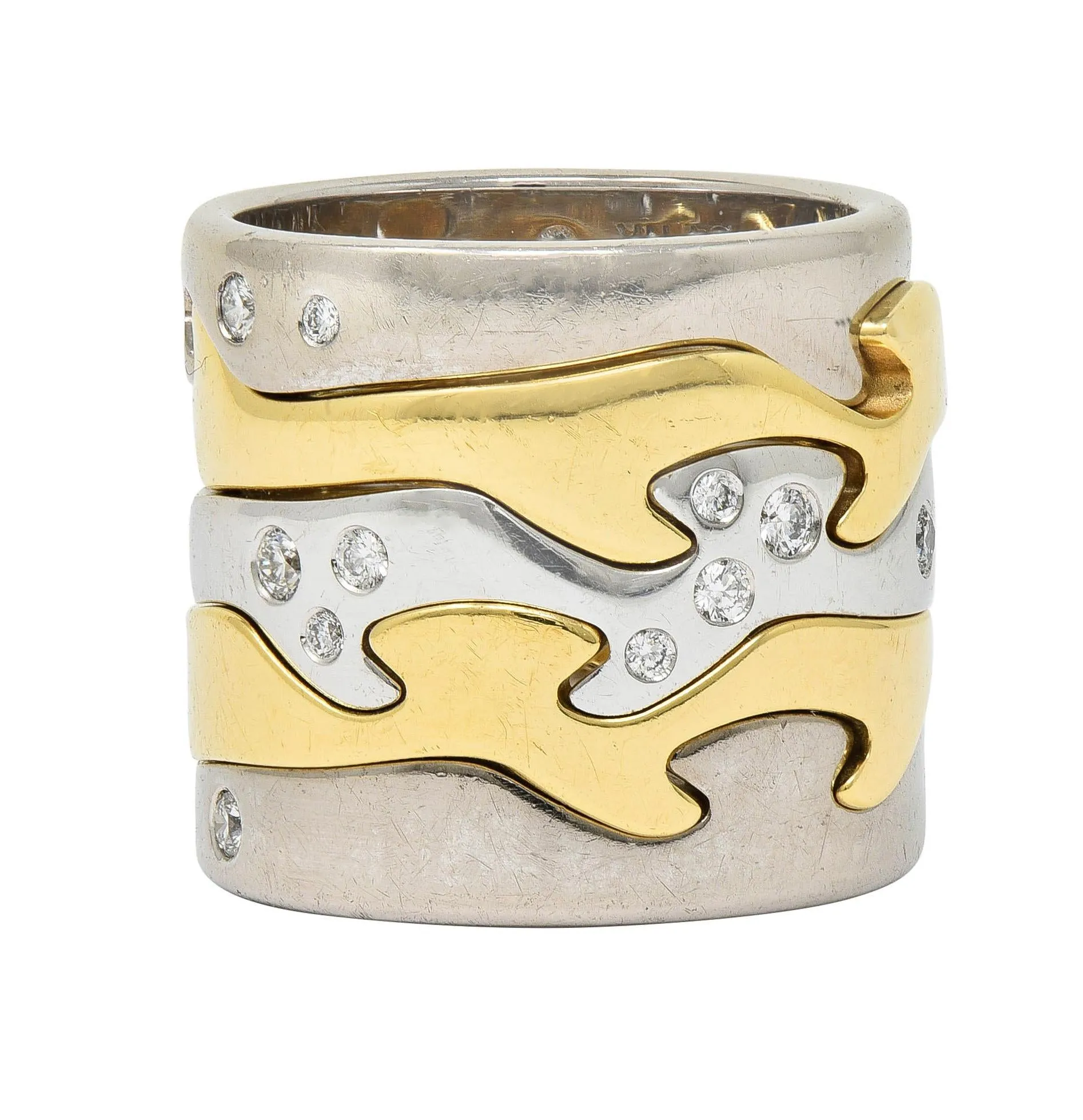 Georg Jensen 1990's Diamond 18 Karat Two-Tone Gold Vintage Fusion Puzzle Nina Koppel Ring