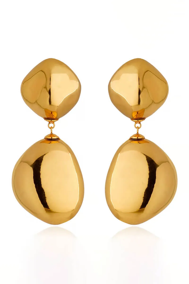 Gold Double Shaped Drop Clip Earring