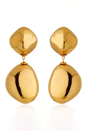 Gold Double Shaped Drop Clip Earring