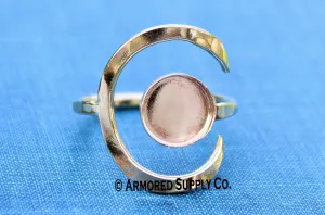 Gold Filled Hammered Crescent Moon Open Adjustable 4mm Bezel Cup Ring blank