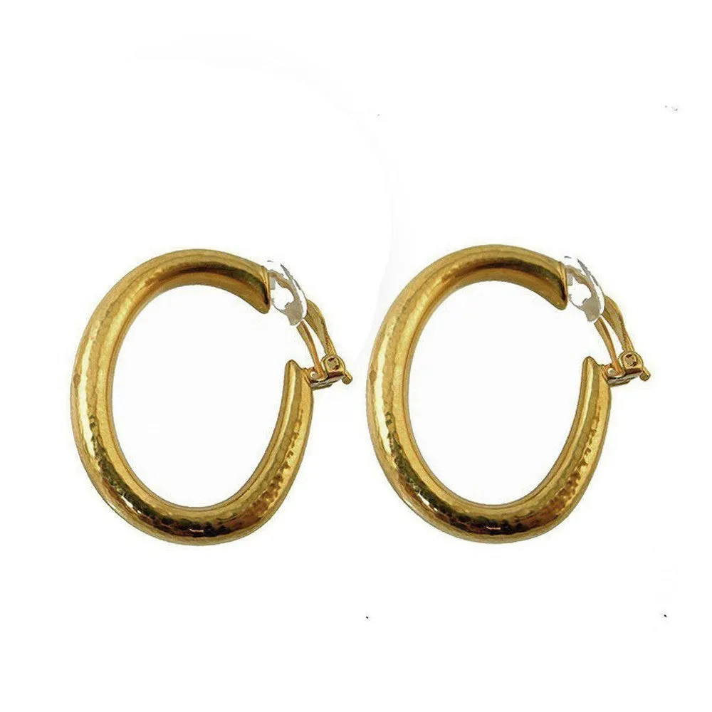 Gold Oval Hoop Clip Earrings