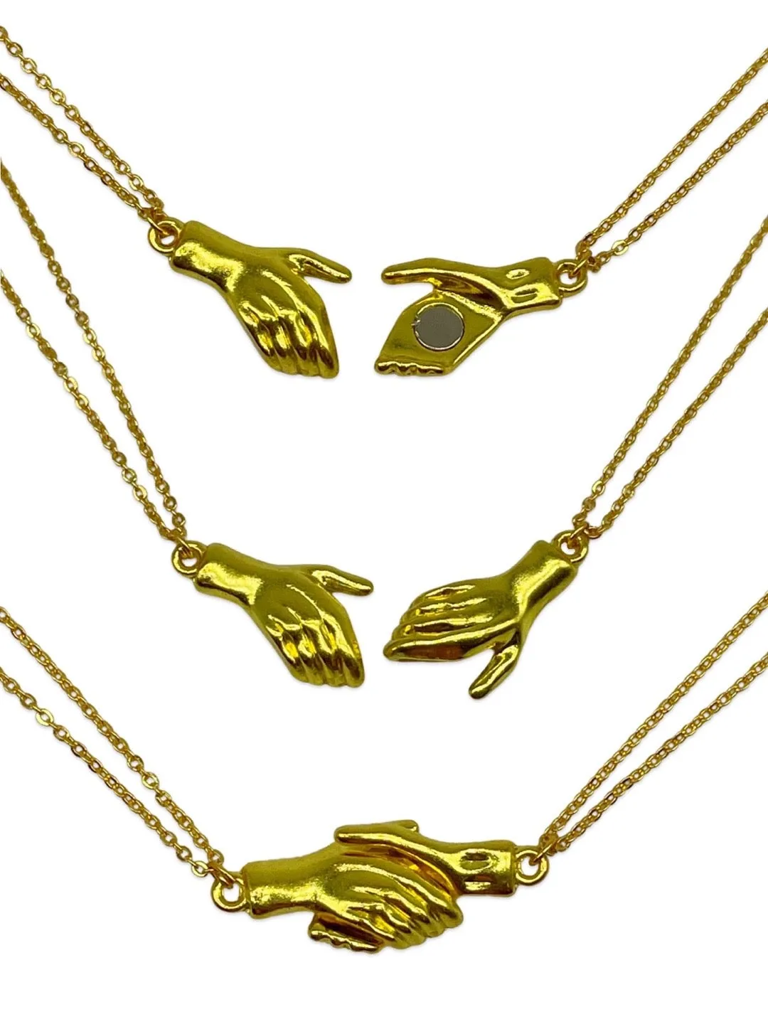 Gold Plated Hand Holding Magnet with Evil Eye & Charm Adjustable Bracelet