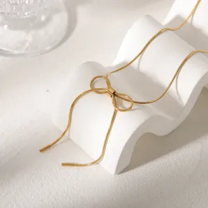 Gold Plated Necklace With Long Bow Knot Detail