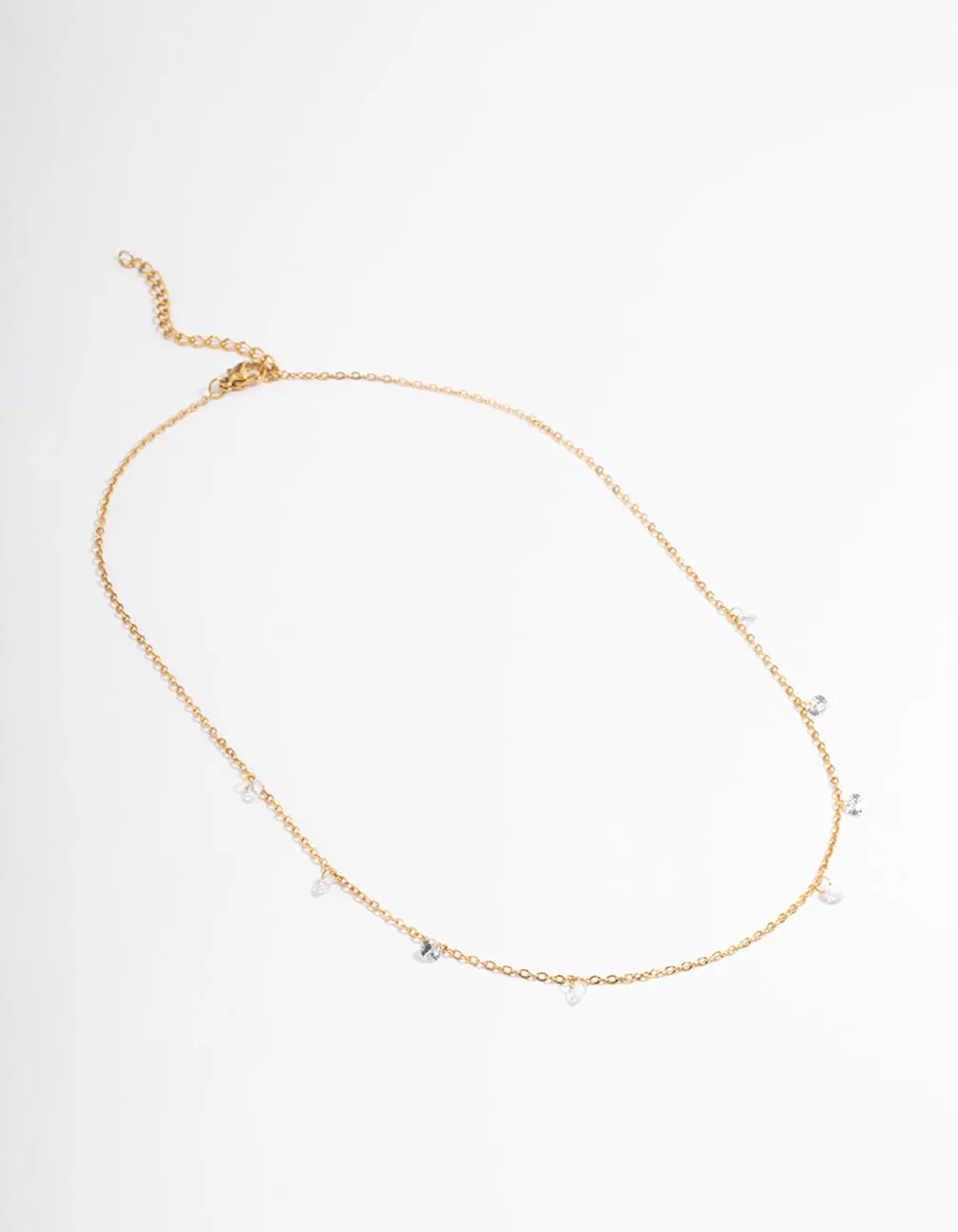 Gold Plated Stainless Steel Cubic Zirconia Drop Fine Chain Necklace