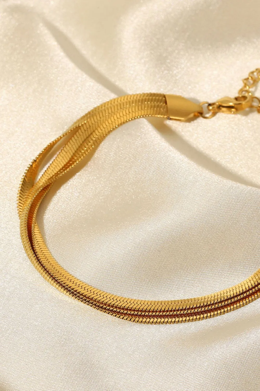 Gold-Plated Triple-Layer Snake Chain Bracelet - Adjustable & Lightweight