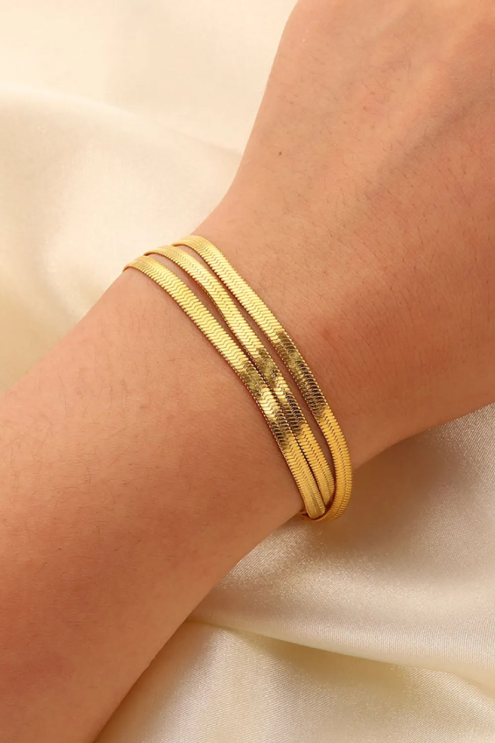 Gold-Plated Triple-Layer Snake Chain Bracelet - Adjustable & Lightweight