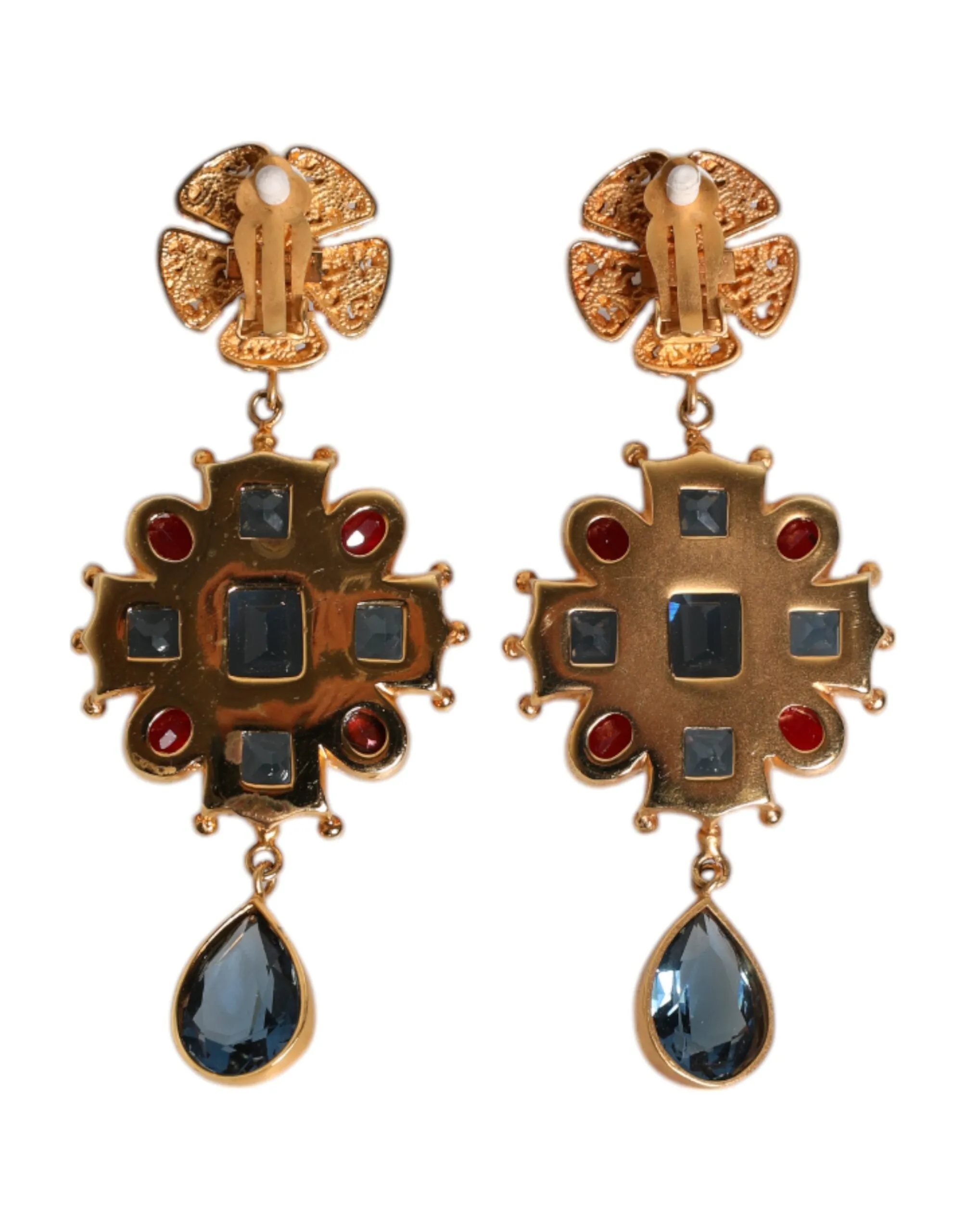Gold Tone Crystal Rhinestone Embellish Dangling Earrings