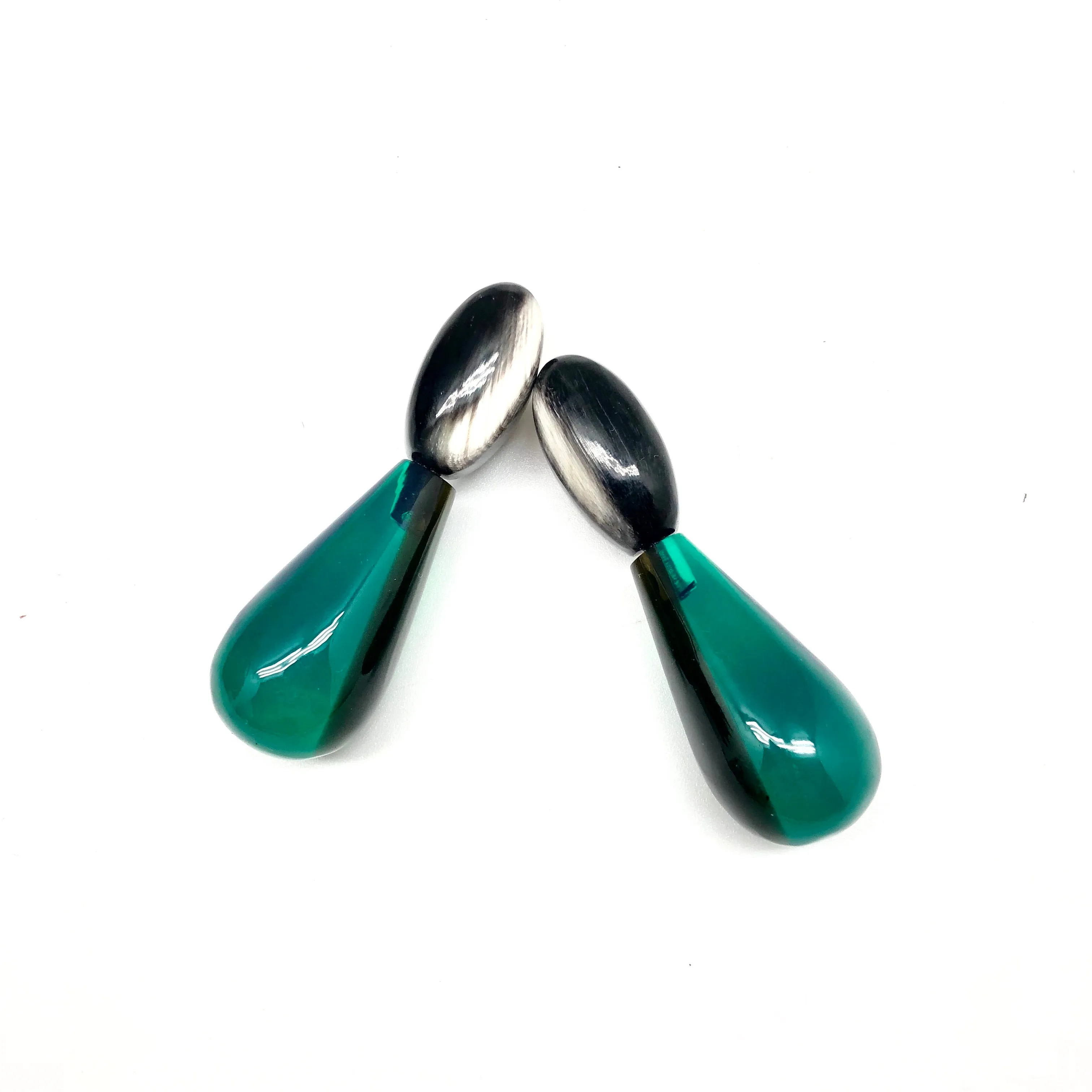Green Resin and Horn Earrings
