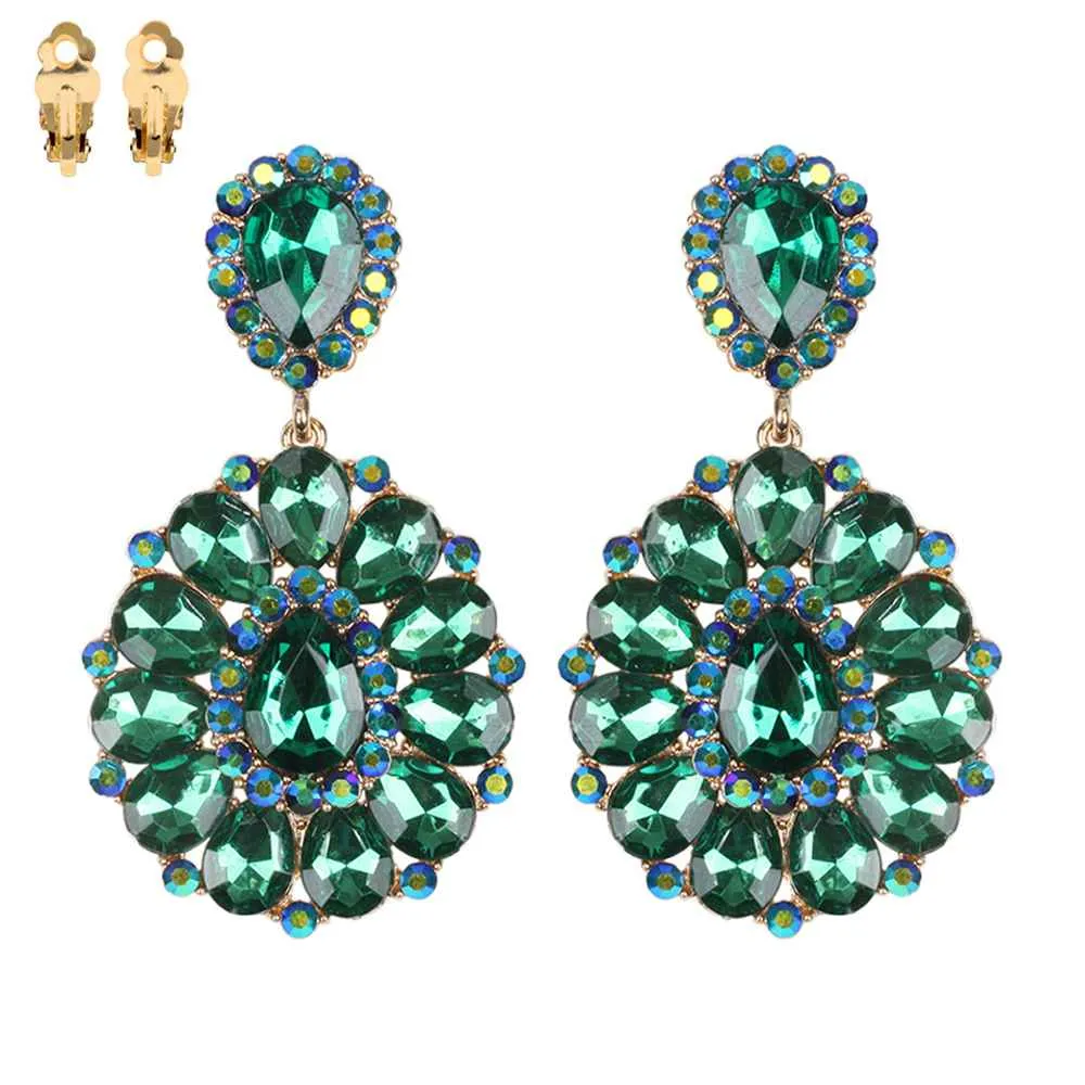 Green Teardrop Gemstone Cluster Clip-On Earrings