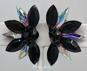 Half Star crystal ballroom earrings - in Jet Black and AB