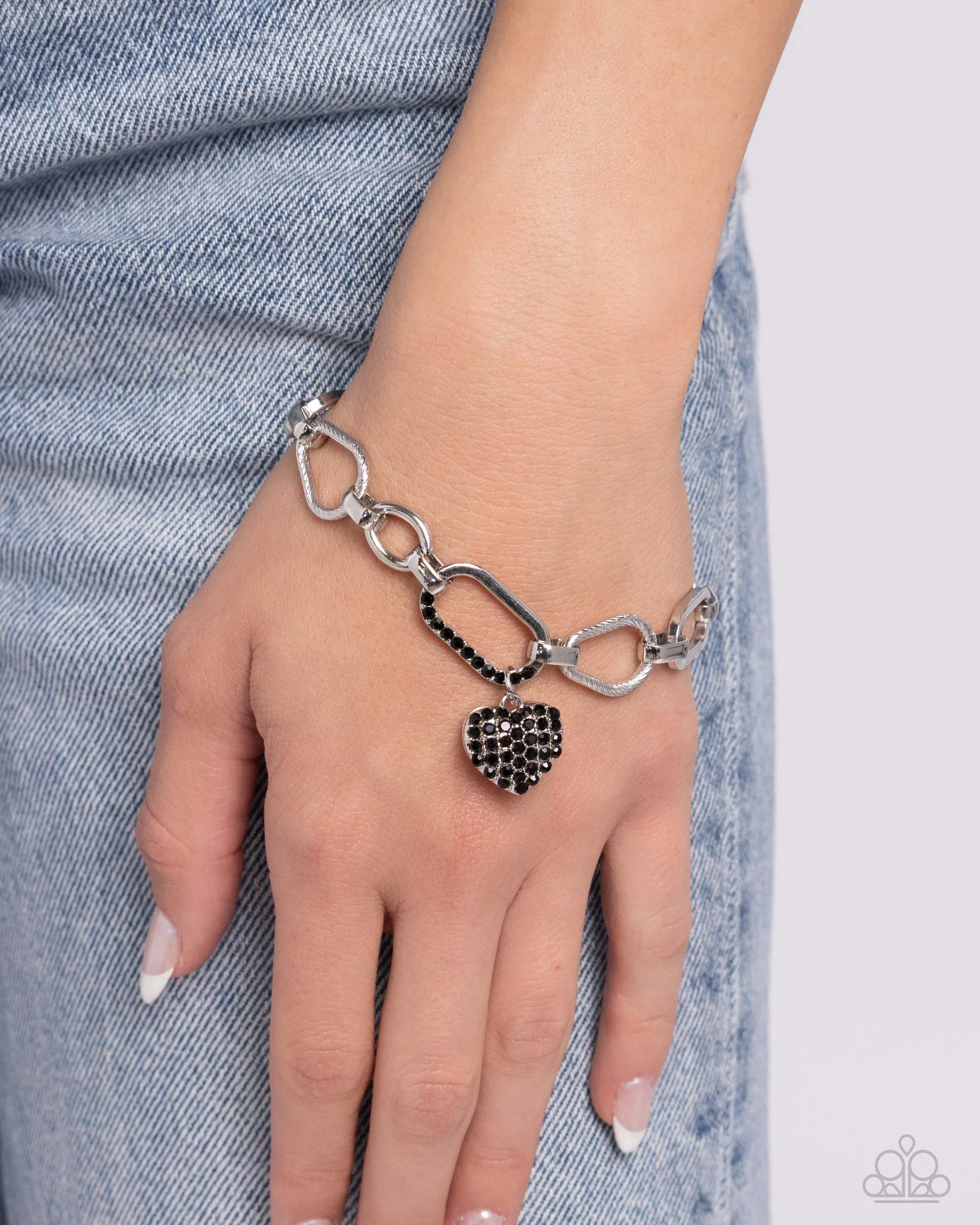 HEART Director - Black - Rhinestone Encrusted Heart Paparazzi Lobster Claw Bracelet