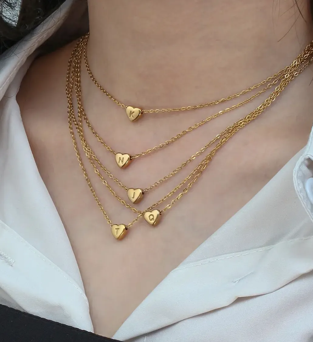Heart Initial Link Chain Necklace