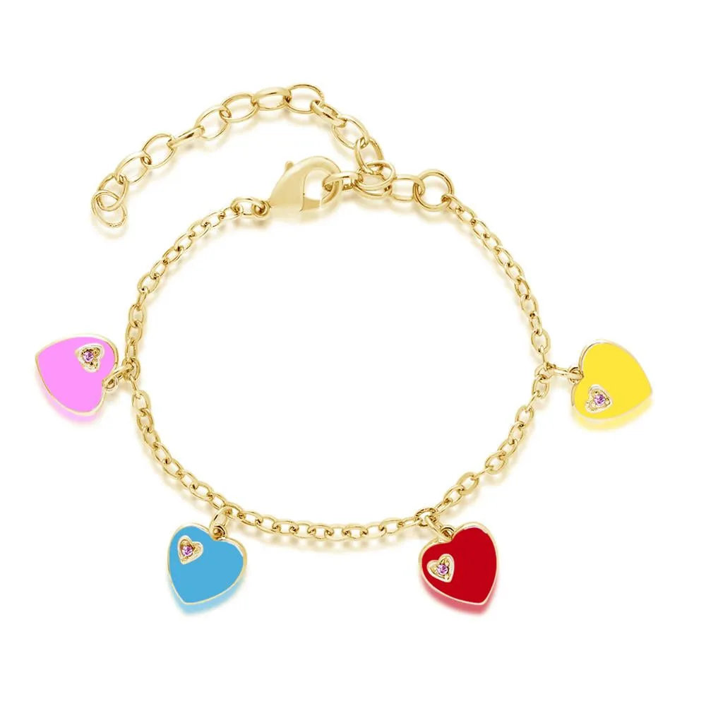 Hearts Charm Multi-color Yellow Gold Plating Girl's Adjustable Bracelet