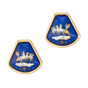 Hermes Enamel Clip Earrings Estate Chariot Horse Vintage