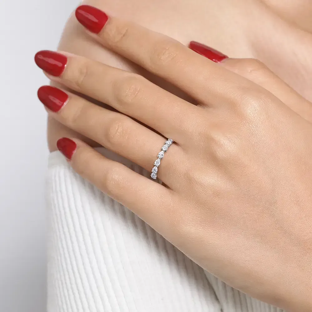 Horizontal Prong Set Pear Shape Diamond Wedding Band